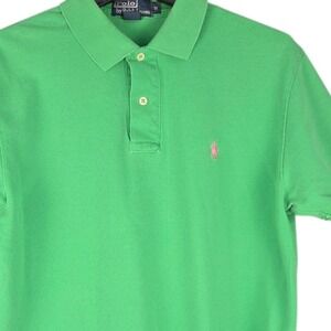 Polo Ralph Lauren Men's Medium Green Short Sleeve Polo Shirt 100% Cotton Vintage